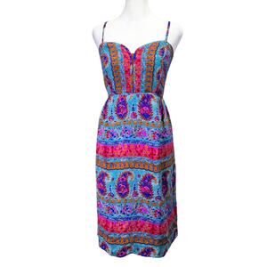 Anthropologie MAPLE Silk Paisley Print Dress Womens Size 12 Boho Spaghetti Strap